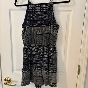 Navy and White Geometric Romper